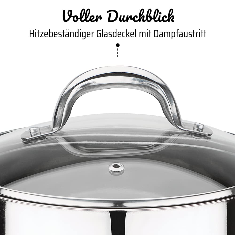 GSW 990196 Montreal Vegetable Pot with Glass Lid 22cm / approx. 6.8 liters, stainless steel, silver, 22 cm, 2