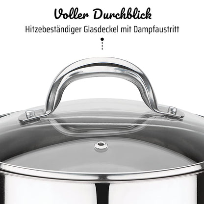 GSW 990196 Montreal Vegetable Pot with Glass Lid 22cm / approx. 6.8 liters, stainless steel, silver, 22 cm, 2