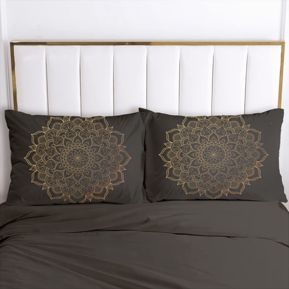 Luowei Boho bedding 135x200 black gold mandala pattern bedding set microfiber vintage bohemian duvet cover with zipper and 1 pillowcase 80x80 cm
