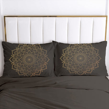 Luowei Boho bedding 135x200 black gold mandala pattern bedding set microfiber vintage bohemian duvet cover with zipper and 1 pillowcase 80x80 cm