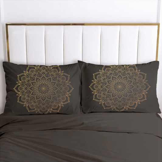 Luowei Boho bedding 135x200 black gold mandala pattern bedding set microfiber vintage bohemian duvet cover with zipper and 1 pillowcase 80x80 cm