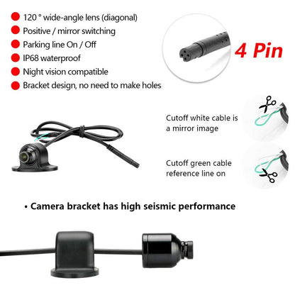 Jansite car backup camera side view camera without drilling car rear view camera IP68 waterproof front camera 120-degree wide angle lens night vision 12V
