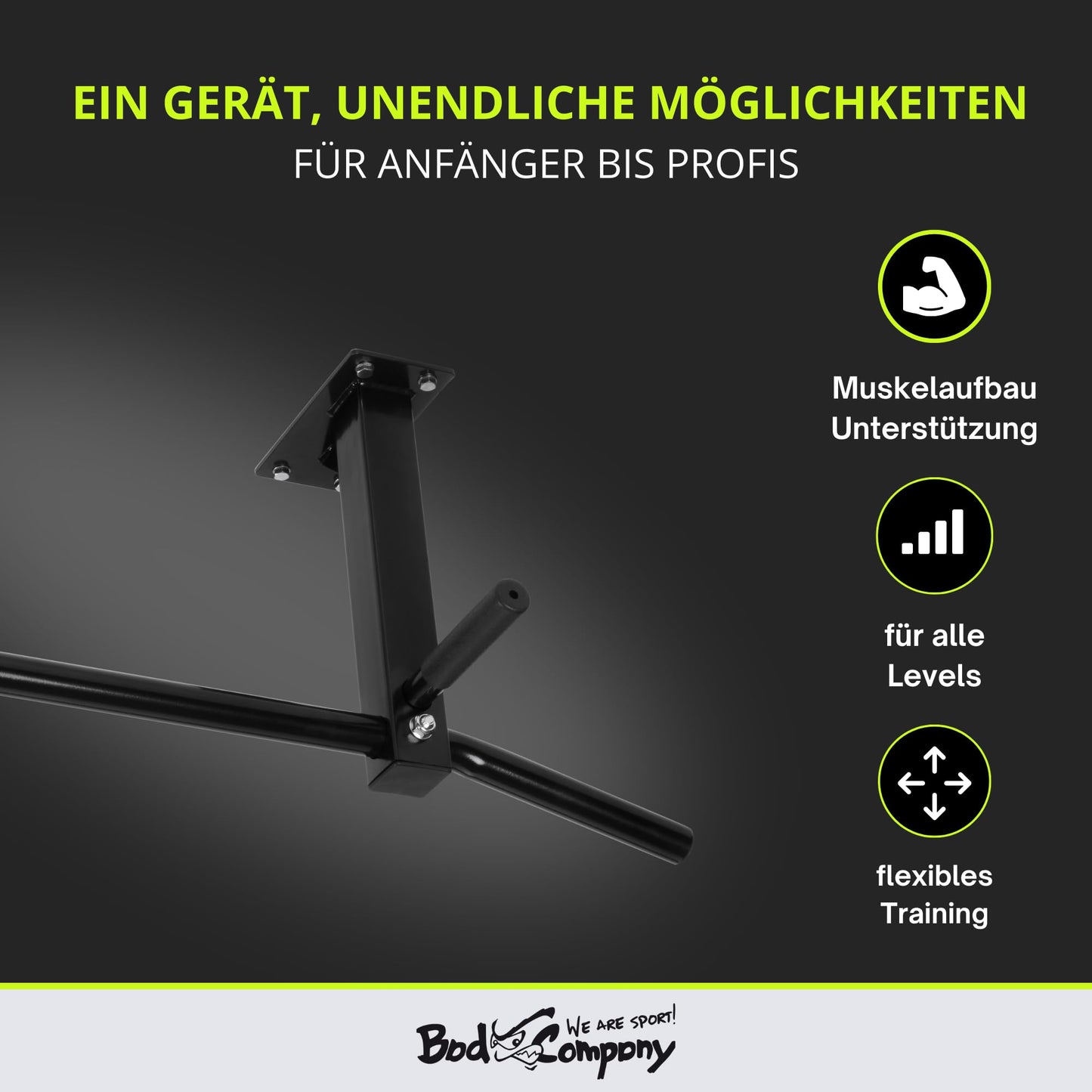 Bad Company pull-up bar for ceiling mounting, supports up to 350 kg - pull-up bar for ceiling with instructions and mounting material - for home or gym fitness - BCA-44