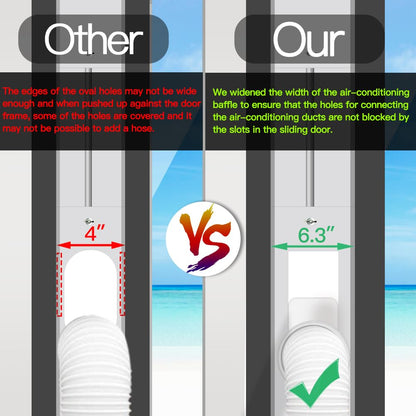 Aozzy 240cm door seal panel for portable air conditioners with Φ15cm hose, safety lock & seal, universal adapter 13/15cm for air conditioners/dehumidifiers on sliding doors/windows.