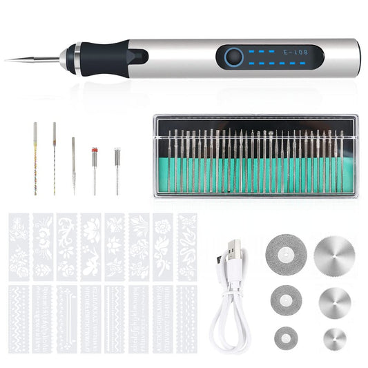 Engraving Tool Set, USB Mini Engraving Pen With Engraving Accessories, Wireless Engraving Device For Metal Glass Wood Stone Jewelry Nails Ceramic (Silver-1)