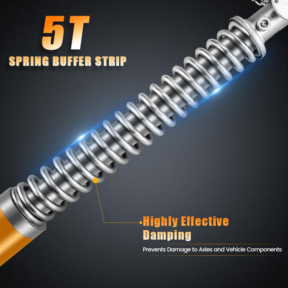 Anbull 2-Piece 5T Tow Strap Emergency with Spring Damping, Towing Length 175cm, Max. Towing Capacity: 5000kg