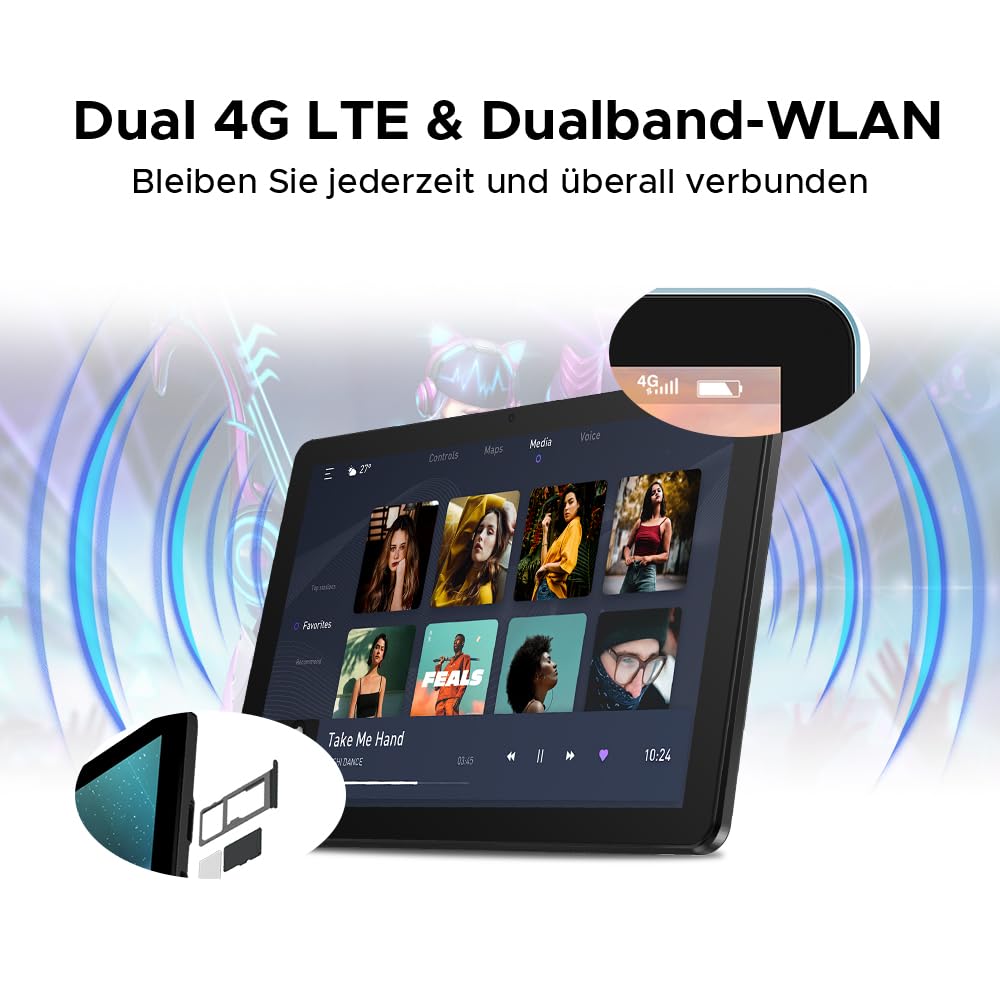 DOOGEE T10W Android 15 tablet 10 inches 16GB RAM +128GB ROM (2TB TF) 2025 Latest tablet with SIM card slot, 8000mAh gaming tablets Android 4G LTE/5G WiFi, dual camera, BT5.0/ OTG/Face ID/USB Type C.