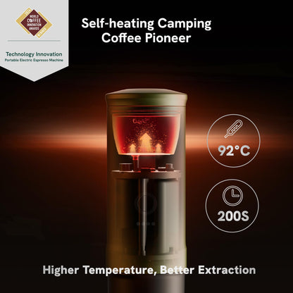 OutIn Nano Portable Espresso Machine with Battery, ideal for on-the-go or camping, coffee maker to go, with electric self-heating via USB-C, 2 in 1 for ground coffee and Nespresso capsules.