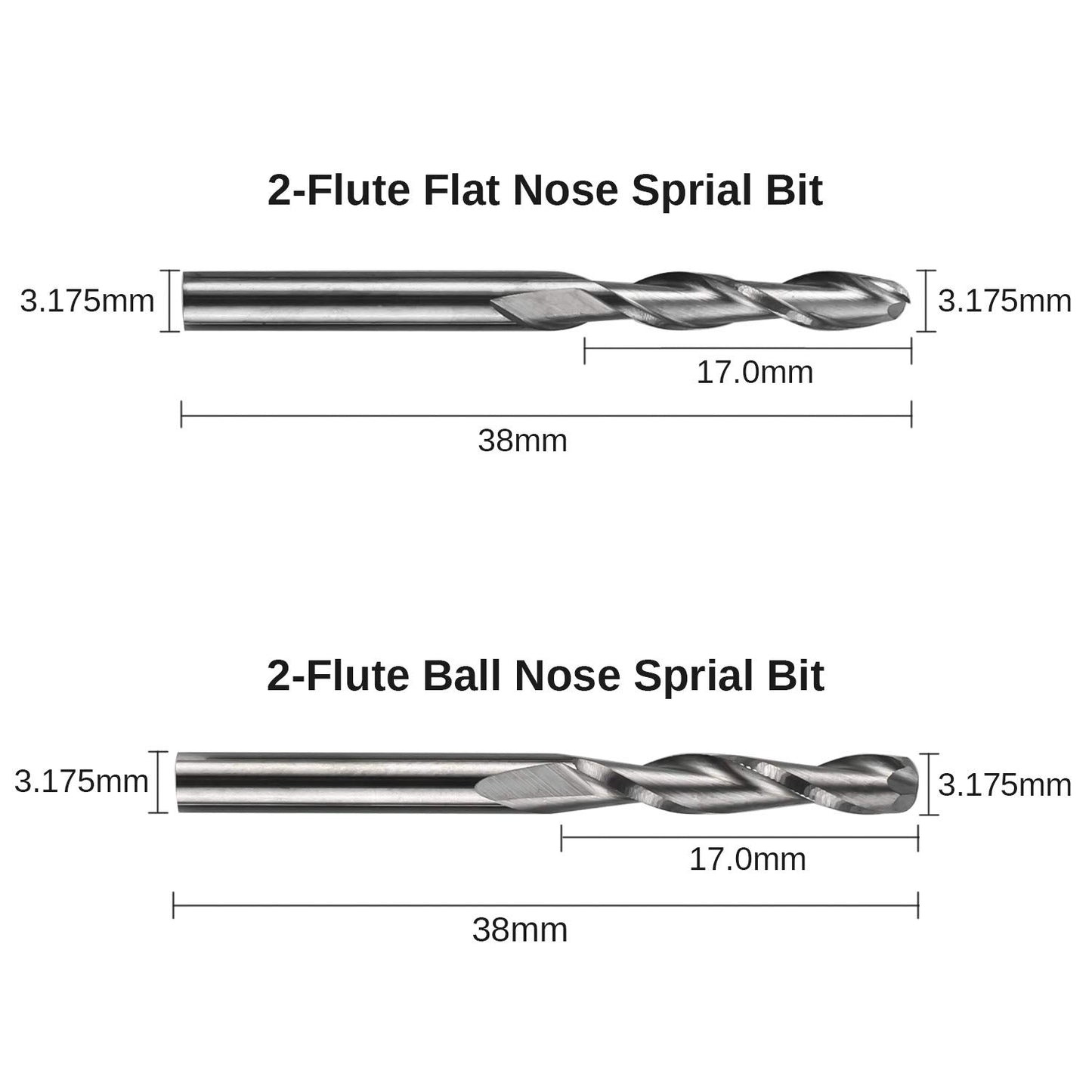 Genmitsu end mill set with a total of 40 CNC router bits, 3.175mm (1/8") shank, CNC end mill set with 2-flute flat and ball nose end mills, Nano Blue coating & titanium coating, MC40A