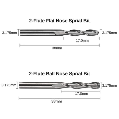 Genmitsu end mill set with a total of 40 CNC router bits, 3.175mm (1/8") shank, CNC end mill set with 2-flute flat and ball nose end mills, Nano Blue coating & titanium coating, MC40A
