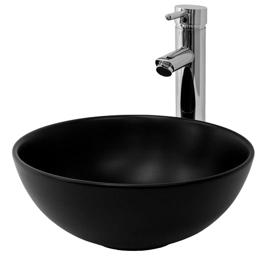ML-Design Ceramic Basin in Matte Black Ø32x13.5cm Round incl. Drain without Overflow, Modern Countertop Washbasin Washbowl Washplace Handwashbasin, for Bathroom/Guest WC.