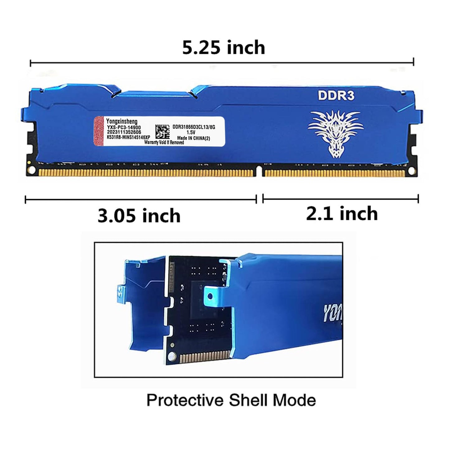 Yongxinsheng DDR3 32GB Kit (8GBx4) Desktop RAM 1866MHz PC3-14900 UDIMM Non-ECC Unbuffered 1.5V 2Rx8 Dual Rank 240 Pin CL13 PC Computer Memory Upgrade Module Memory Kit (Blue)