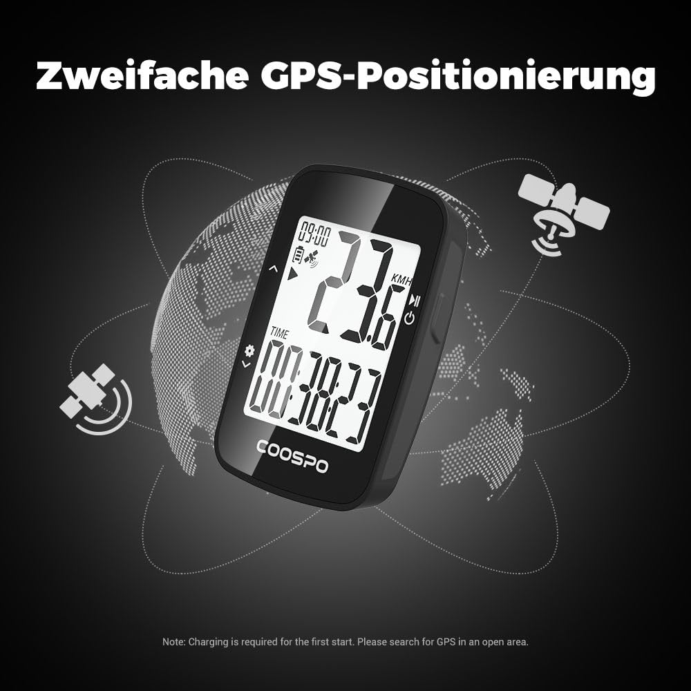 COOSPO BC26 GPS bike computer Wireless Bluetooth5.0/ ANT+, IP67 Waterproof bike odometer Wireless bike speedometer cycle computer 2.3 inch LCD with automatic backlight