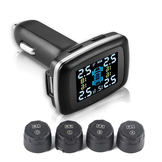Tire pressure monitoring system, real-time monitoring RV TPMS tire pressure monitoring system with 4 external sensors Tire pressure reminder, leakage warning, audible alarm for caravan, coach
