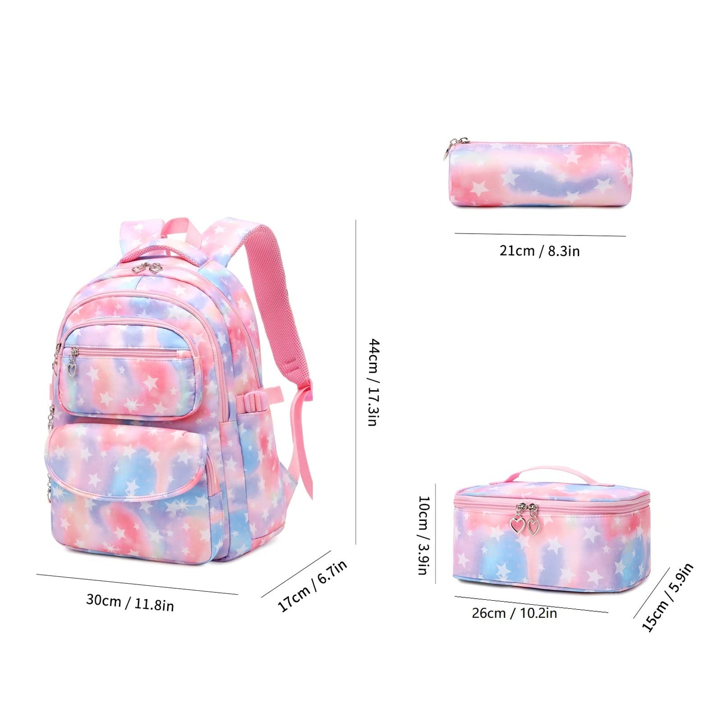 Tanou school backpack set for girls includes lunch bag and pencil case. Lightweight and breathable, suitable for 3rd to 9th grade girls. 22 liter capacity, perfect for travel. Color: pink.