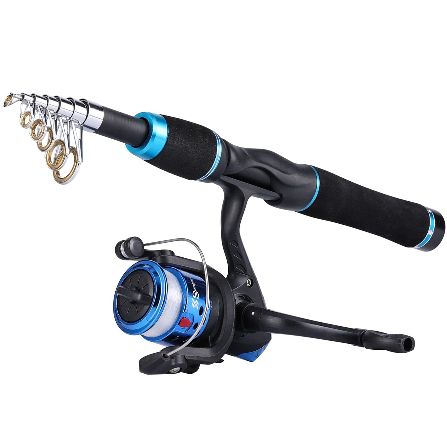 Sougayilang Kids Fishing Rod and Reel Combo, Telescopic Rod for Travel, Freshwater Fishing, Great for catching Bass or Trout, blue.