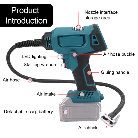 Battery compressor for Makita 18v, 130PSI electric air pump car compressor, LED digital pressure display, auto-off function, ideal for bicycle/car/ball (A)
