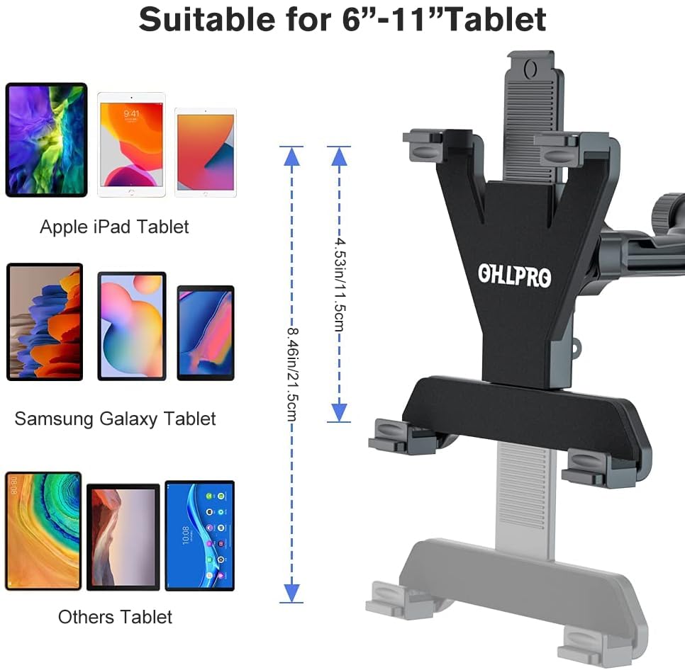 OHLPRO Tablet Car Mount, 360° Rotatable Adjustable iPad Car Holder, Dashboard Windshield Mount, for 6-11 Inch, Compatible with iPad, Samsung Tab, Huawei, and more.
