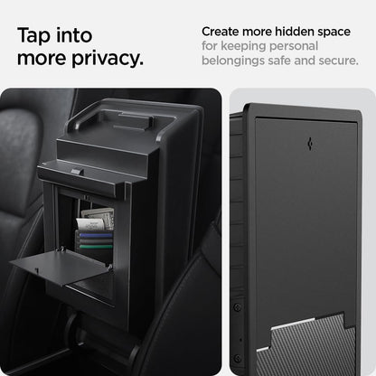 Spigen Tesla Model Y (~2024) and Model 3 (2021-2023) One-Touch Hidden Storage Box (Carbon Edition) Designed for Tesla Model Y and 3 center console organizer armrest.