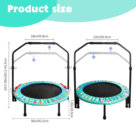 Trampoline for Kids Indoor Outdoor 91cm Small Mini Kids Trampoline Foldable without net Home Square Ground Trampoline for Indoors from 2 3 4 years Kids Green