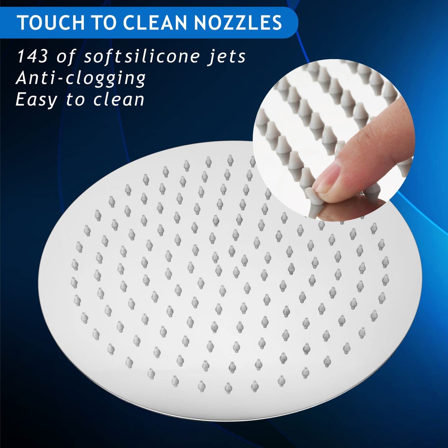 30cm Large Round Rain Shower, Voolan Circular High Pressure Shower Head made of 304 Stainless Steel, Comfortable shower experience even with low water pressure, Installable on wall or ceiling (Chrome)