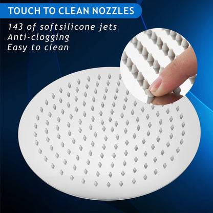30cm Large Round Rain Shower, Voolan Circular High Pressure Shower Head made of 304 Stainless Steel, Comfortable shower experience even with low water pressure, Installable on wall or ceiling (Chrome)