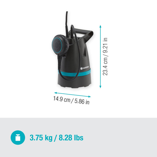 Gardena Clear Water Submersible Pump 8600 Basic: Drainage pump with flexible hose connection, flow rate up to 8,600 l/h, flat suction up to 4 mm, float switch with continuous operation function (9001-47)