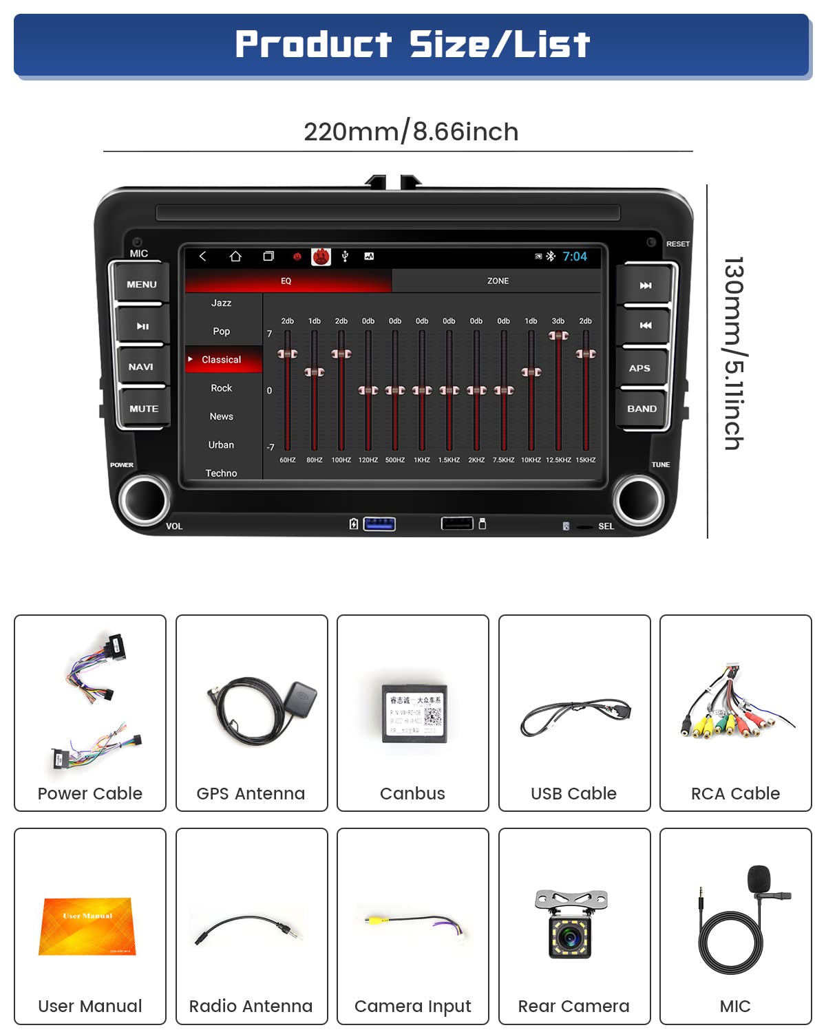 [2G+32G] Hikity Android Car Radio GPS Navigation For VW Golf 5 6 Polo T5 Tiguan Caddy Skoda Passat B6 B7 Touran 7 Inch Car Stereo 2Din with GPS WiFi Bluetooth FM USB Mirror Link MIC Rear View Camera