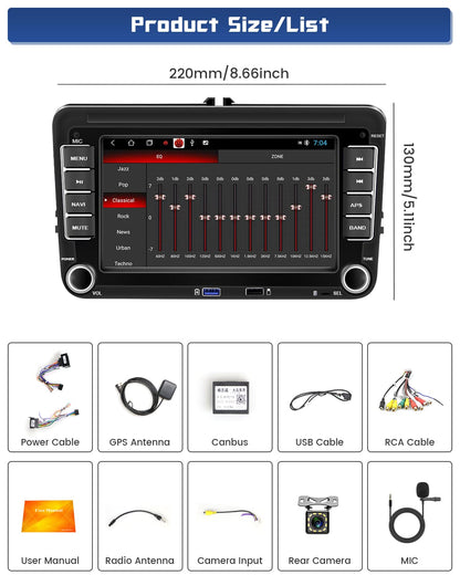 [2G+32G] Hikity Android Car Radio GPS Navigation For VW Golf 5 6 Polo T5 Tiguan Caddy Skoda Passat B6 B7 Touran 7 Inch Car Stereo 2Din with GPS WiFi Bluetooth FM USB Mirror Link MIC Rear View Camera