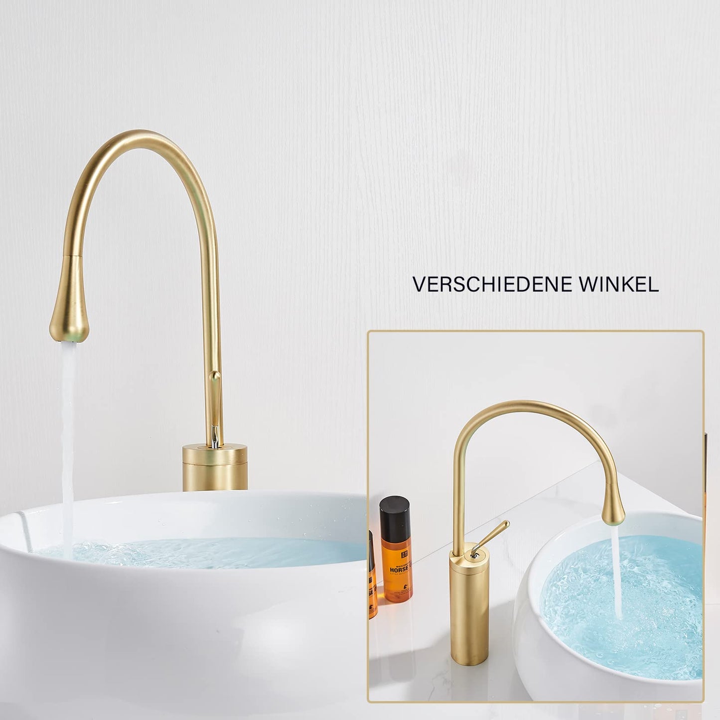 JUNSOTTOR Bathroom Faucet Brushed Gold Basin Tap Single Handle High Basin Mixer made of Brass