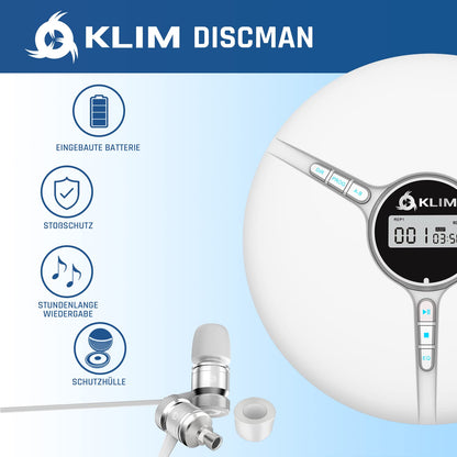 KLIM Discman - Portable CD player with built-in battery - NEW - includes KLIM Fusion headphones. Compact Mini Portable CD Player, compatible with CD-R, CD-RW, and MP3 - Discman CD Player - White.