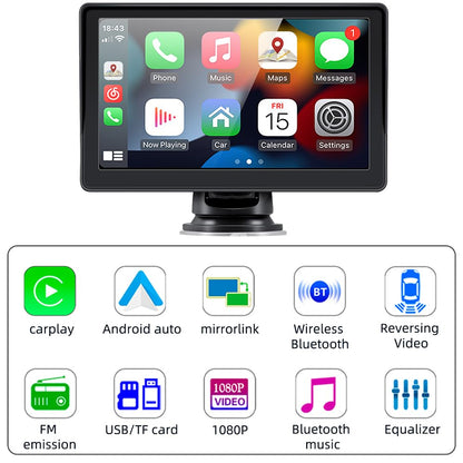 Sunweyer Wireless Carplay & Android Auto Screen, portable car radio, 7-inch IPS touchscreen display, supports 1080p backup camera & Bluetooth/AUX/FM transmitter.