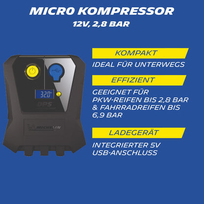 MICHELIN Micro Compressor 12V - Digital & Compact | Precise tire pressure for car, motorcycle, caravan & bicycle | Powerful, Portable Air Compressor for On-the-Go