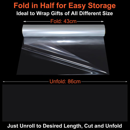 86CM x 30M Clear Gift Wrap Transparent Cellophane Roll 3 Mil Thickness Cellophane Film Gift Paper Wedding Clear Wrapping Film Crystal Clear Packaging Paper for Flowers Gift Baskets Easter Christmas