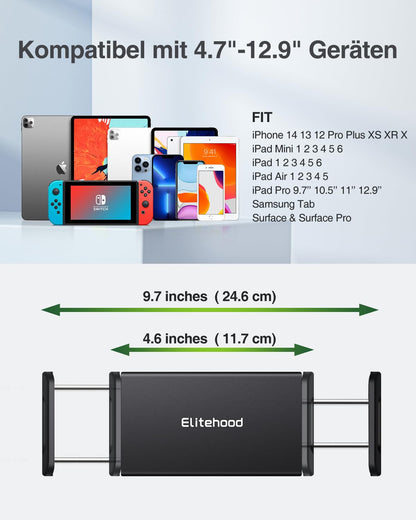 elitehood Aluminum Tablet Tripod Stand - Tablet Stand Adjustable up to 65'' Tripod Stand for iPad Pro 9.7, 10.5, 12.9, Air, Mini, iPhone 4.7-13 inches