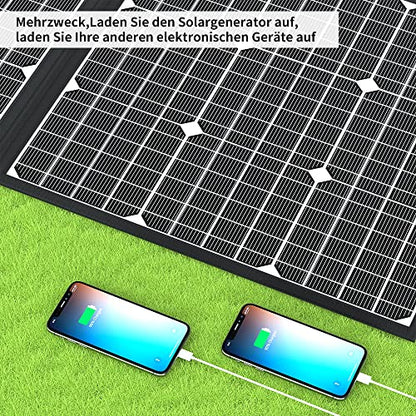 Folding 100W solar panel power bank with 18V monocrystalline solar modules. Ideal for balcony power supply, camping, RVs, and mobile homes. Flexible solar panel for awnings and motorhomes.
