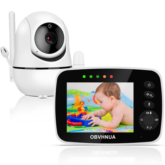 OBVHNUA baby monitor with camera 3.5 inch video baby monitor with LCD screen 355°/120° PTZ ECO mode night vision two-way communication temperature monitoring alarm lullaby