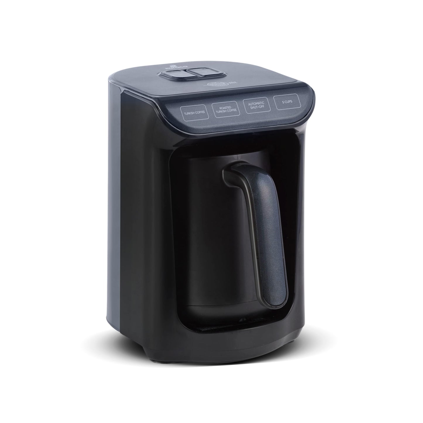 KARACA Hatır Roast Turkish Coffee Maker, Shiny Black, 5 cup capacity, lots of foam, 535W, voice warning system, light warning system, measuring spoon, easy cleaning.