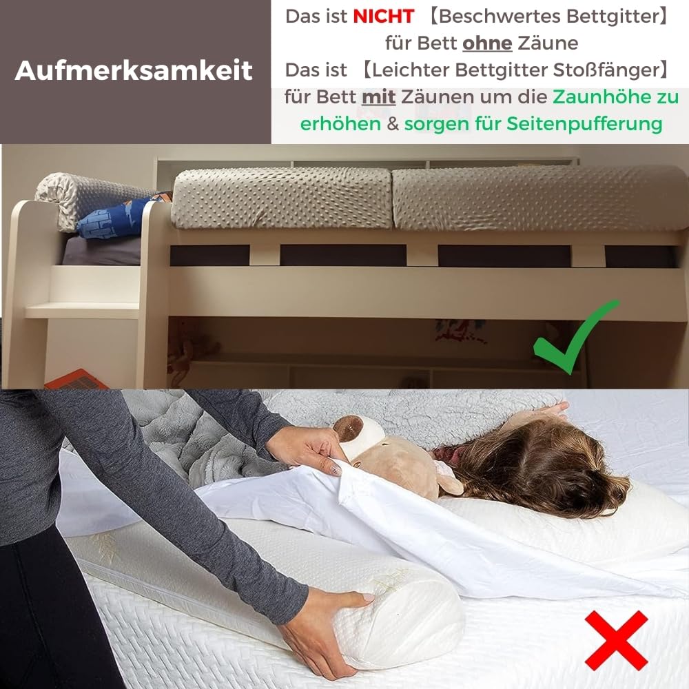 Wonder Space Bed Rail Guard for Kids Beds, Bed Rail Padding Bumper - Anti-Collision | Increased Height | Fall Prevention, Easy Installation Safety Universal Fit (Gray, 90cm)