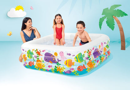 Intex Lake Aquarium Pool - Kids Inflatable Pool - Splash Pool - 159 x 159 x 50 cm - For 3+ years & 230 Volt Quick-Fill AC Electric Pump, 66644, Black.