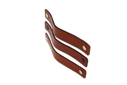 Brute Strength - Leather handles for furniture - Cognac - 6 pieces - 16.5 x 2.5 cm - Cabinet handle, door handle for kitchen, bathroom, cabinets, chest of drawers, wood