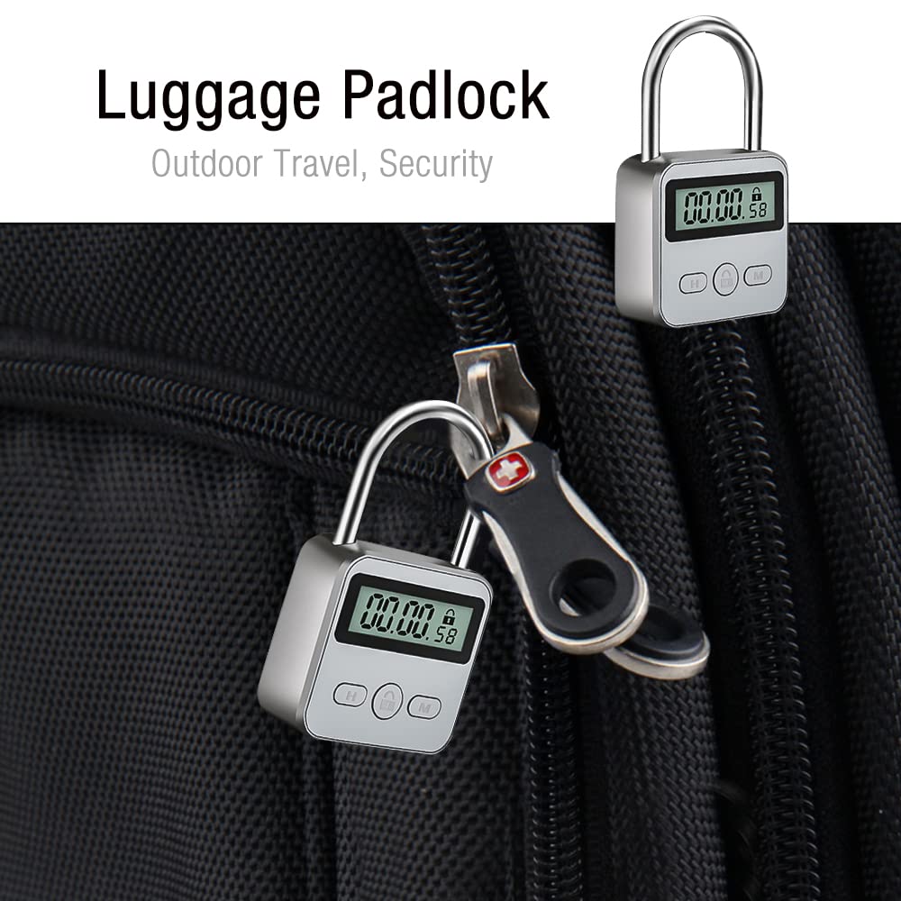 CJBIN Digital Time Lock with LCD Display, Kitchen Safe Time Lock Rechargeable USB Security Padlock, Prevent bad habits (Silver)