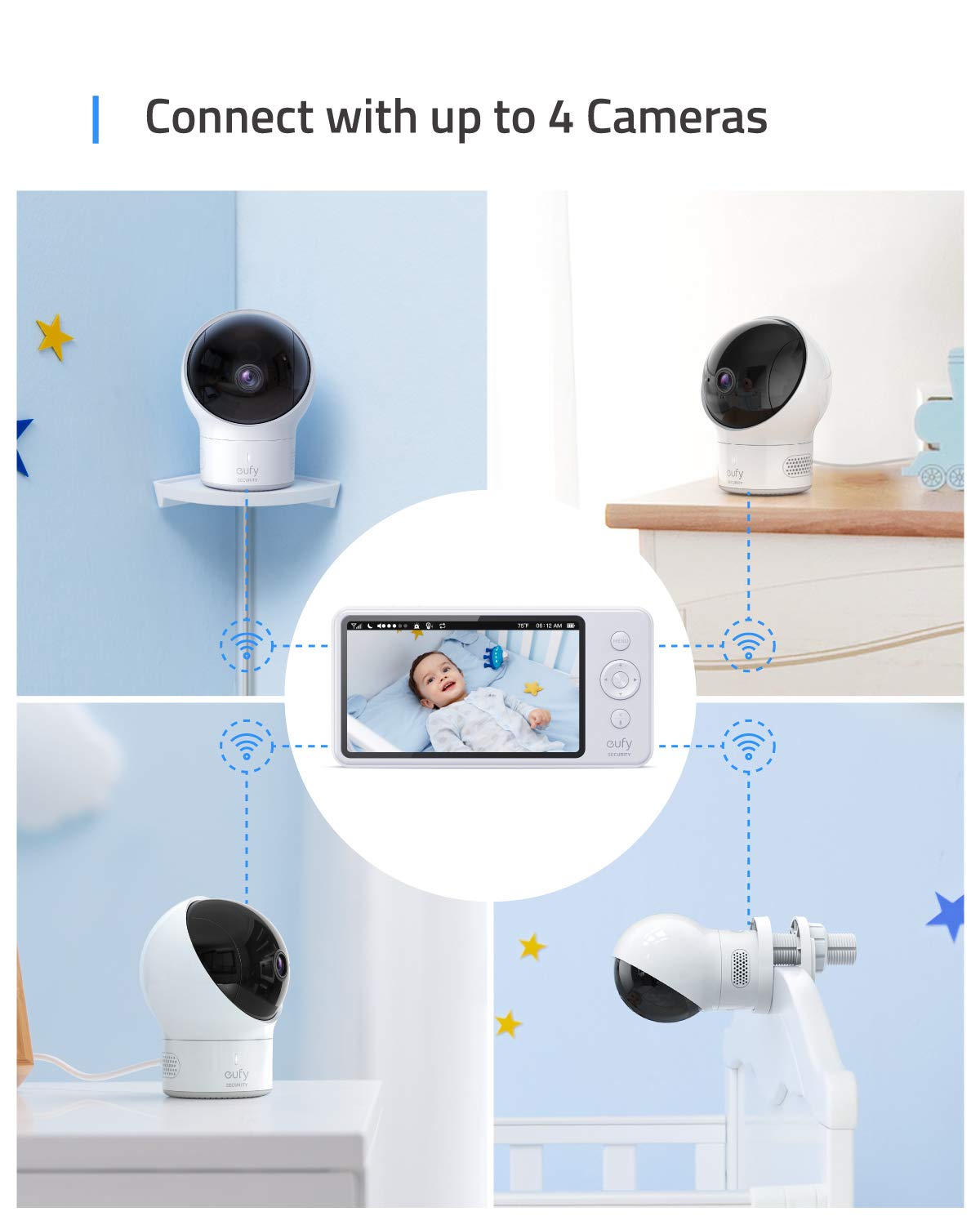 eufy Security baby monitor, additional SpaceView baby monitor camera, video baby monitor, 720p HD, easy installation, smart night vision, strong battery life, ideal for moms & young families.