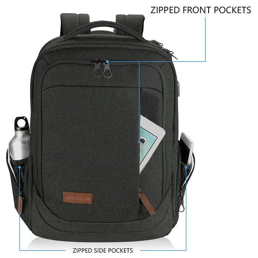 KROSER Laptop Backpack 17.3 Inch Carry-on Daypack Water-Resistant Multifunctional Laptop Bag for Business/Travel/Women/Men-Black