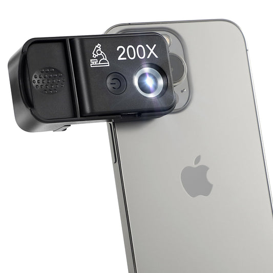 HidWee 200x mobile microscope with LED, mini microscope lens for smartphone camera with CPL, pocket microscope for exploring Micworld Digital with iPhone.