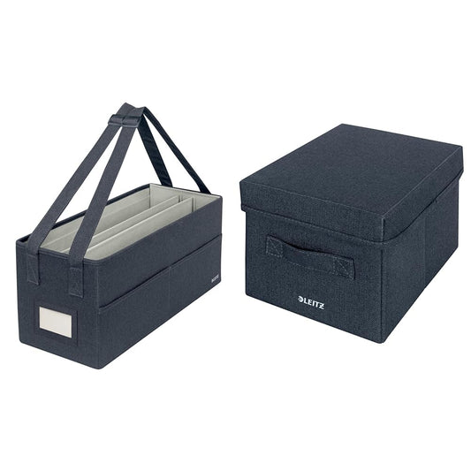 Leitz Storage Box with Fabric Lid Small + Desk Sharing Work Bag for Mobile Working, 2-Pack Organizational Boxes, For Office, Home, Kitchen & School, Gray, 61460089 + 64440089