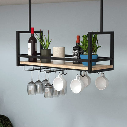 DSVONAUS Ceiling Wine Rack, Hanging Wine Glass Rack made of Metal, 140cm Bar Display Wine Storage Holder, Industrial Ceiling Rack Hanging for Bar Restaurant Cafe Kitchen