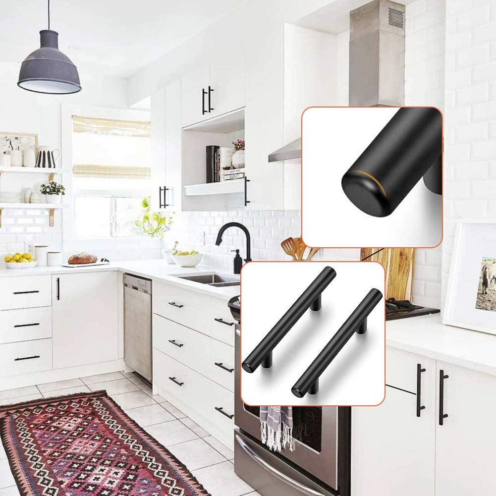20 pieces of handles for kitchen cabinets Kitchen handles Black 160mm hole spacing Handles Black Furniture handles Cabinet handles Stainless steel Kitchen door handles Kitchen