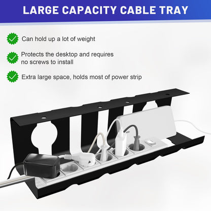 Lannvan Cable Channel Desk without drilling - 2 pack Cable Management Desk Clamp Under Desk - Includes Accessories - 43 x 13 x 12 cm Cable Holder Cable Tray Table - Cable Basket Black