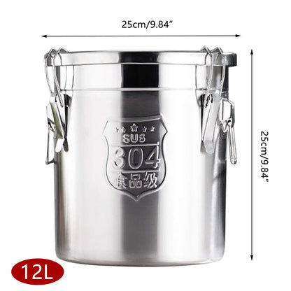 Loobiiny 12L grain container, airtight stainless steel container, 25 x 25 cm, metal airtight food storage containers.